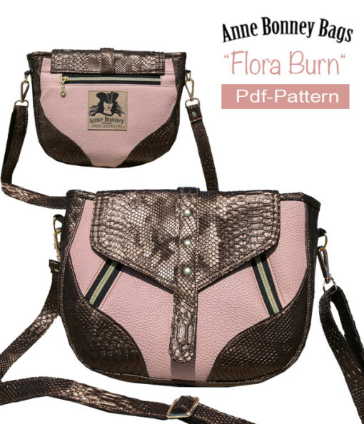 Sewing Pattern for Crossbody Bag with Lid, Front Zippers and Back Pocket  - Downloadable Pdf Pattern - "Flora Burn"